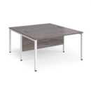 Maestro 25 back to back straight desks 1400mm x 1600mm - white bench leg frame and grey oak top