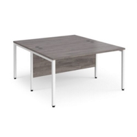 Maestro 25 back to back straight desks 1400mm x 1600mm - white bench leg frame and grey oak top