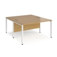Maestro 25 back to back straight desks 1400mm x 1600mm - white bench leg frame and oak top