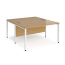 Maestro 25 back to back straight desks 1400mm x 1600mm - white bench leg frame and oak top