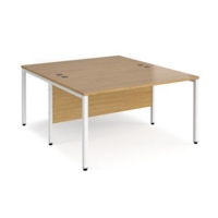 Maestro 25 back to back straight desks 1400mm x 1600mm - white bench leg frame and oak top