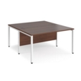 Maestro 25 back to back straight desks 1400mm x 1600mm - white bench leg frame and walnut top