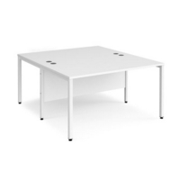 Maestro 25 back to back straight desks 1400mm x 1600mm - white bench leg frame and white top
