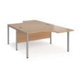 Maestro 25 back to back ergonomic desks 1400mm deep - silver bench leg frame and beech top