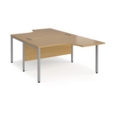 Maestro 25 back to back ergonomic desks 1400mm deep - silver bench leg frame and oak top