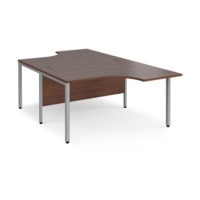 Maestro 25 back to back ergonomic desks 1400mm deep - silver bench leg frame and walnut top