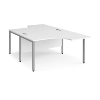 Maestro 25 back to back ergonomic desks 1400mm deep - silver bench leg frame and white top