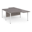 Maestro 25 back to back ergonomic desks 1400mm deep - white bench leg frame and grey oak top