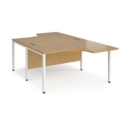 Maestro 25 back to back ergonomic desks 1400mm deep - white bench leg frame and oak top