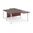 Maestro 25 back to back ergonomic desks 1400mm deep - white bench leg frame and walnut top