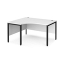 Maestro 25 left hand ergonomic desk 1400mm wide - black bench leg frame and white top