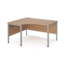 Maestro 25 left hand ergonomic desk 1400mm wide - silver bench leg frame and beech top