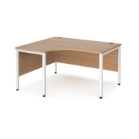 Maestro 25 left hand ergonomic desk 1400mm wide - white bench leg frame and beech top