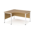 Maestro 25 left hand ergonomic desk 1400mm wide - white bench leg frame and oak top