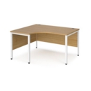 Maestro 25 left hand ergonomic desk 1400mm wide - white bench leg frame and oak top
