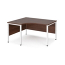 Maestro 25 left hand ergonomic desk 1400mm wide - white bench leg frame and walnut top