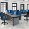 Maestro 25 right hand ergonomic desk 1400mm wide - black bench leg frame and grey oak top