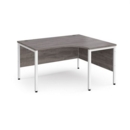 Maestro 25 right hand ergonomic desk 1400mm wide - white bench leg frame and grey oak top