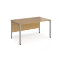 Maestro 25 straight desk 1400mm x 800mm - silver bench leg frame and oak top