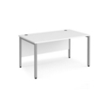 Maestro 25 straight desk 1400mm x 800mm - silver bench leg frame and white top
