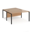Maestro 25 back to back wave desks 1400mm deep - black bench leg frame and beech top