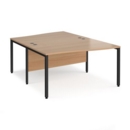 Maestro 25 back to back wave desks 1400mm deep - black bench leg frame and beech top