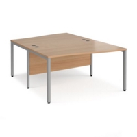 Maestro 25 back to back wave desks 1400mm deep - silver bench leg frame and beech top