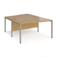 Maestro 25 back to back wave desks 1400mm deep - silver bench leg frame and oak top