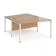 Maestro 25 back to back wave desks 1400mm deep - white bench leg frame and beech top