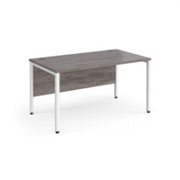 Maestro 25 straight desk 1400mm x 800mm - white bench leg frame and grey oak top