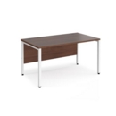 Maestro 25 straight desk 1400mm x 800mm - white bench leg frame and walnut top