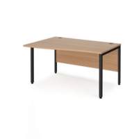 Maestro 25 left hand wave desk 1400mm wide - black bench leg frame and beech top