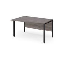 Maestro 25 left hand wave desk 1400mm wide - black bench leg frame and grey oak top