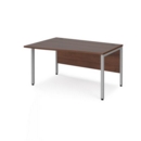 Maestro 25 left hand wave desk 1400mm wide - silver bench leg frame and walnut top