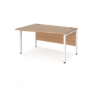 Maestro 25 left hand wave desk 1400mm wide - white bench leg frame and beech top