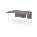 Maestro 25 left hand wave desk 1400mm wide - white bench leg frame and grey oak top