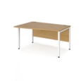 Maestro 25 left hand wave desk 1400mm wide - white bench leg frame and oak top