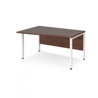 Maestro 25 left hand wave desk 1400mm wide - white bench leg frame and walnut top