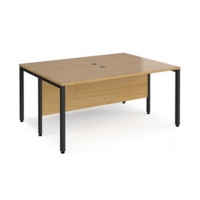 Maestro 25 back to back straight desks 1600mm x 1200mm - black bench leg frame and oak top