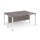 Maestro 25 back to back straight desks 1600mm x 1200mm - white bench leg frame and grey oak top