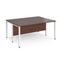 Maestro 25 back to back straight desks 1600mm x 1200mm - white bench leg frame and walnut top
