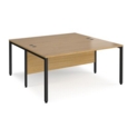 Maestro 25 back to back straight desks 1600mm x 1600mm - black bench leg frame and oak top