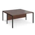 Maestro 25 back to back straight desks 1600mm x 1600mm - black bench leg frame and walnut top