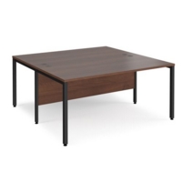 Maestro 25 back to back straight desks 1600mm x 1600mm - black bench leg frame and walnut top