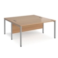 Maestro 25 back to back straight desks 1600mm x 1600mm - silver bench leg frame and beech top