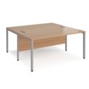 Maestro 25 back to back straight desks 1600mm x 1600mm - silver bench leg frame and beech top