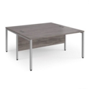 Maestro 25 back to back straight desks 1600mm x 1600mm - silver bench leg frame and grey oak top