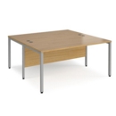 Maestro 25 back to back straight desks 1600mm x 1600mm - silver bench leg frame and oak top
