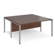 Maestro 25 back to back straight desks 1600mm x 1600mm - silver bench leg frame and walnut top