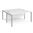 Maestro 25 back to back straight desks 1600mm x 1600mm - silver bench leg frame and white top